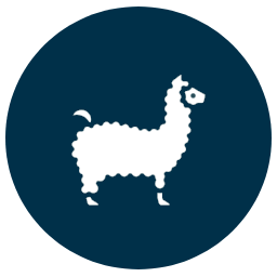 White llama silhouette on dark blue background.
