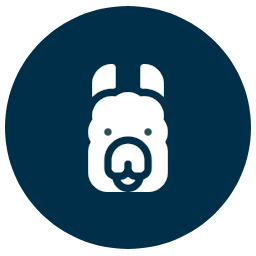 A minimalist white llama head icon on a dark blue background.
